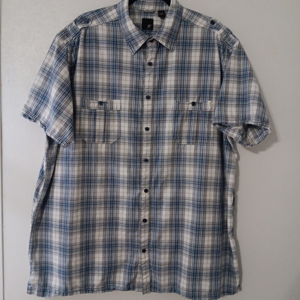 J. Ferrar‎ Shirt Men 2XL Tall Blue Short Sleeve Button Up Cotton - Picture 8 of 13